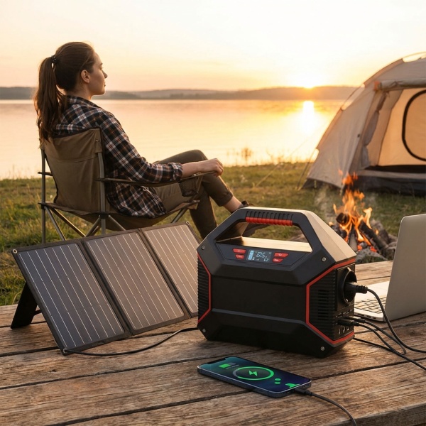 Powerstation 155Wh 42000mAh Solar-Generator Set inkl. 21W Solarpanel, 230V AC Steckdose, USB-C QC 3.0, DC Output & LED für Camping