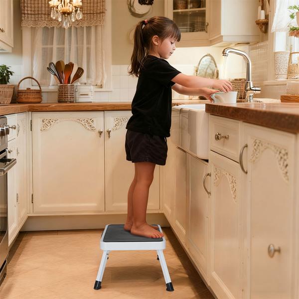 2er-Set Stabiler Tritthocker, 150 kg - Stahl, rutschfeste Küchenleiter mit Klappsicherungen, platzsparend für sicheres Arbeiten