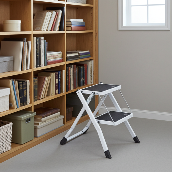 Stabiler Klapptritt mit 2 Stufen, 150 kg – Stahl rutschfester Trittschemel mit Klappsicherung, platzsparend für sicheres Arbeiten