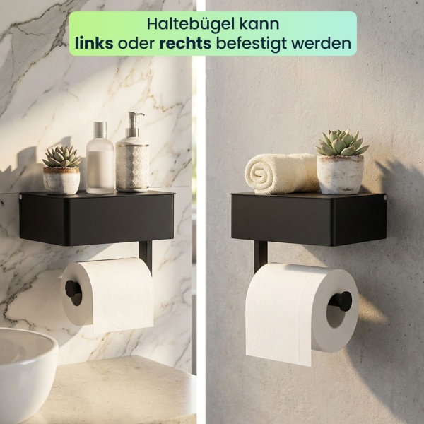 Toilettenpapierhalter mit Feuchttücherbox und Handyablage aus Edelstahl – Klopapierhalterung mit Fach für Feuchttücher, ohne Bohren