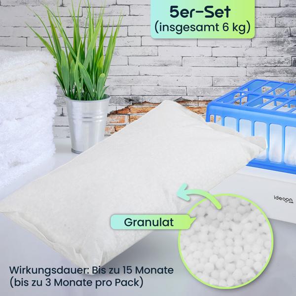5er-Set Nachfüll-Packs Granulat für Raumentfeuchter CH11119, 6 Kg - Hocheffektiver Feuchtigkeitskiller - Beste Anwendung für trockene Räume!