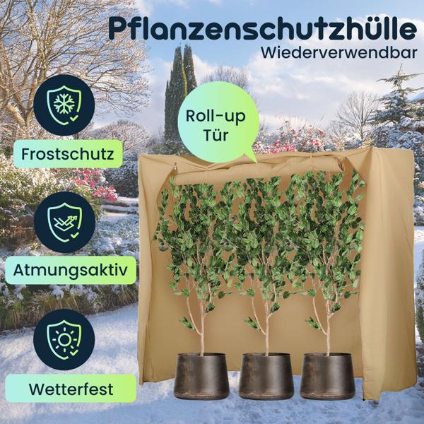 Pflanzenschutzhülle Winterschutz 200x180x70 cm für Palmen & grosse Pflanzen, Winterabdeckung mit praktischer Reissverschluss-Tür, 100g/m² Vlies