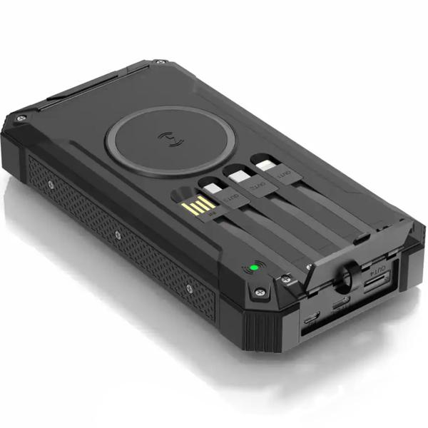 20.000 mAh Solar-Powerbank, kabelloses Laden & 4 integrierte Ladekabel: Mobiles Kraftwerk für Handy & USB-Geräte