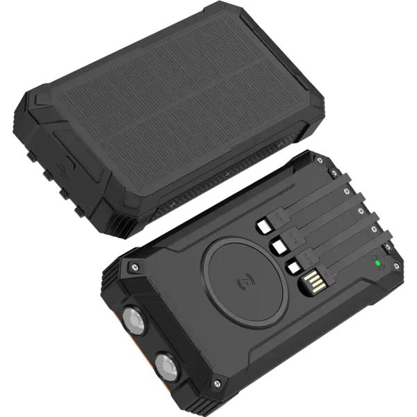 20.000 mAh Solar-Powerbank, kabelloses Laden & 4 integrierte Ladekabel: Mobiles Kraftwerk für Handy & USB-Geräte