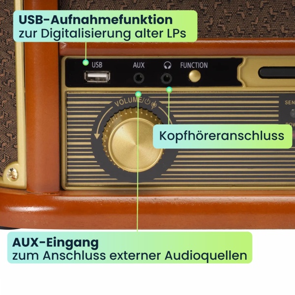 Retro-Musikcenter: All-in-One Plattenspieler, DAB+ Radio & Kassettendeck - perfekter Klang für Ihr Zuhause