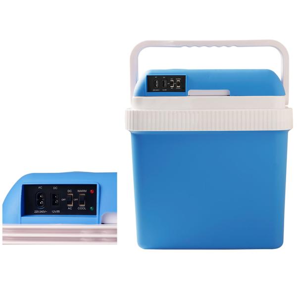 Tragbare 24 Liter Thermoelektrische Kühl- und Wärmebox, weiss-blau, 12V/230V, Leiser und Langlebiger Bürstenloser Motor, Ideale Box für unterwegs