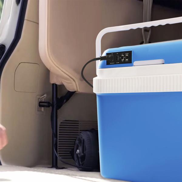 Tragbare 24 Liter Thermoelektrische Kühl- und Wärmebox, weiss-blau, 12V/230V, Leiser und Langlebiger Bürstenloser Motor, Ideale Box für unterwegs