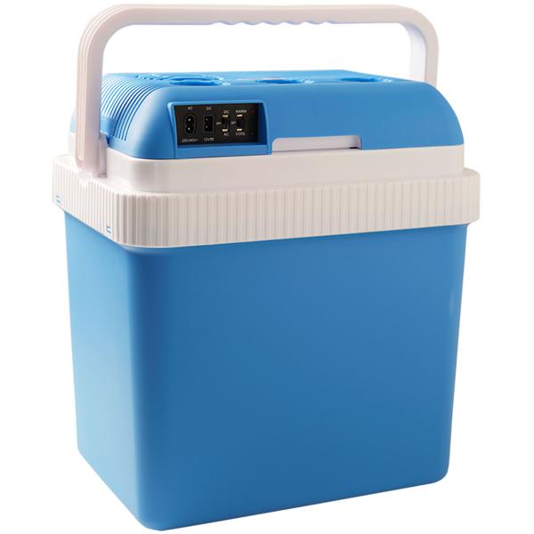 Tragbare 24 Liter Thermoelektrische Kühl- und Wärmebox, weiss-blau, 12V/230V, Leiser und Langlebiger Bürstenloser Motor, Ideale Box für unterwegs