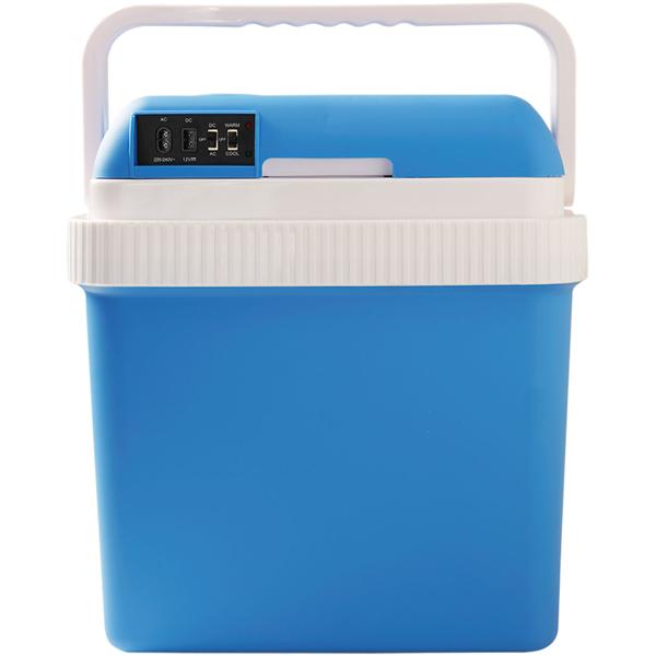 Tragbare 24 Liter Thermoelektrische Kühl- und Wärmebox, weiss-blau, 12V/230V, Leiser und Langlebiger Bürstenloser Motor, Ideale Box für unterwegs