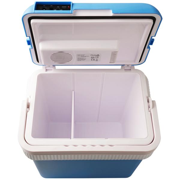 Tragbare 24 Liter Thermoelektrische Kühl- und Wärmebox, weiss-blau, 12V/230V, Leiser und Langlebiger Bürstenloser Motor, Ideale Box für unterwegs