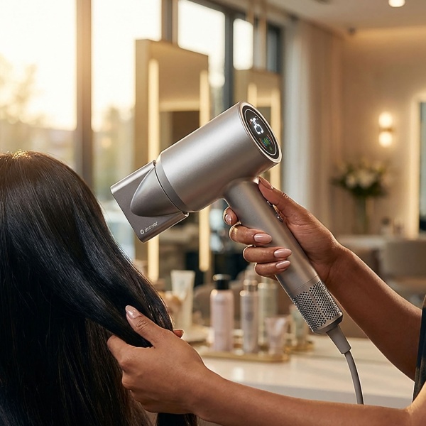 Hochleistungs Haartrockner 1400W, silber, Föhn mit LED-Anzeige für schnelles Trocknen und glänzende Ergebnisse - Perfekt für den professionellen Einsatz