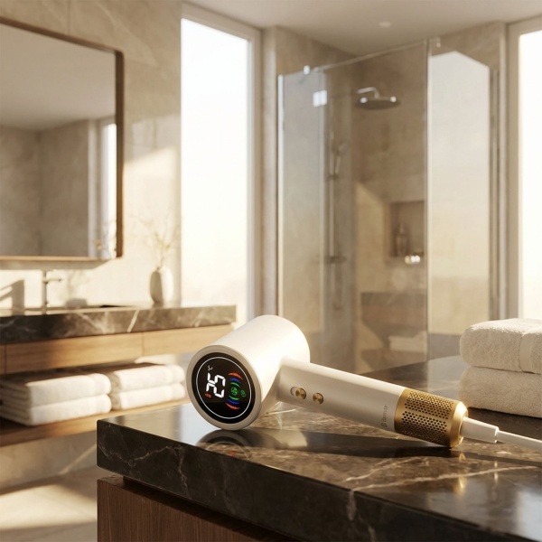 Hochleistungs Haartrockner 1400W, weiss, mit LED-Anzeige für schnelles Trocknen und glänzende Ergebnisse - Perfekt für den professionellen Einsatz