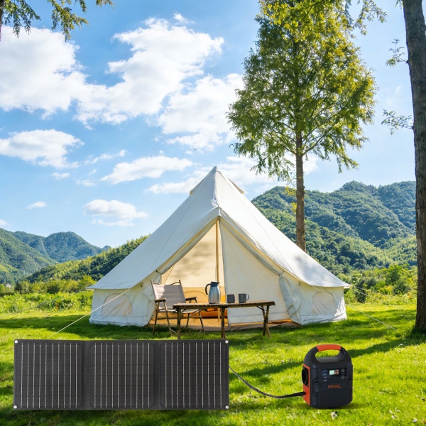 Mobiles Powerstation Set 88,8Wh mit 21W Solarpanel faltbar, 230V Steckdose, 100W, USB-C PD 65W, Solargenerator mit LED-Leuchte für Camping & Outdoor