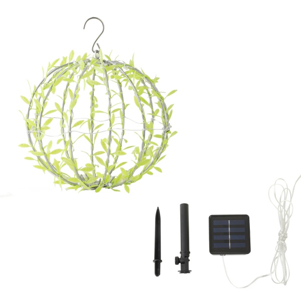 4er-Set Solar Leuchtkugel im Blätterdesign - Ø20cm Gartenkugel mit 72 warmweissen LEDs - IP44 Aussenleuchte inkl. Erdspiess, S-Haken und Solarpanel