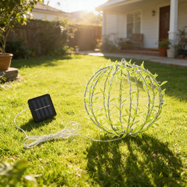 4er-Set Solar Leuchtkugel im Blätterdesign - Ø20cm Gartenkugel mit 72 warmweissen LEDs - IP44 Aussenleuchte inkl. Erdspiess, S-Haken und Solarpanel