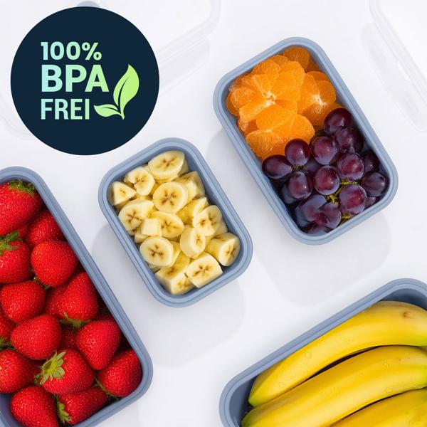 8er-Set Silikon-Frischhaltedosen - Zusammenklappbare & faltbare Lunchbox, Bento Box, BPA-frei, mikrowellengeeignet, mit Clip-Verschluss Deckeln