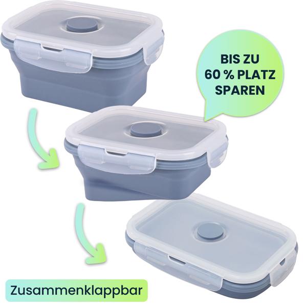 8er-Set Silikon-Frischhaltedosen - Zusammenklappbare & faltbare Lunchbox, Bento Box, BPA-frei, mikrowellengeeignet, mit Clip-Verschluss Deckeln