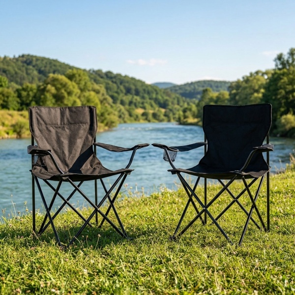 2er-Set Camping Faltstuhl Schwarz klappbar: Mit Armlehne & Getränkehalter – Kompakt, robust & bequem – Ihr perfekter Begleiter für Outdoor