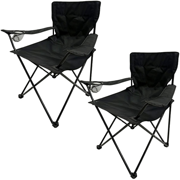2er-Set Camping Faltstuhl Schwarz klappbar: Mit Armlehne & Getränkehalter – Kompakt, robust & bequem – Ihr perfekter Begleiter für Outdoor