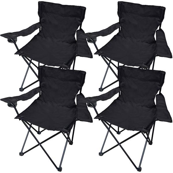 4er-Set Camping Faltstuhl Schwarz klappbar: Mit Armlehne & Getränkehalter – Kompakt, robust & bequem – Ihr perfekter Begleiter für Outdoor