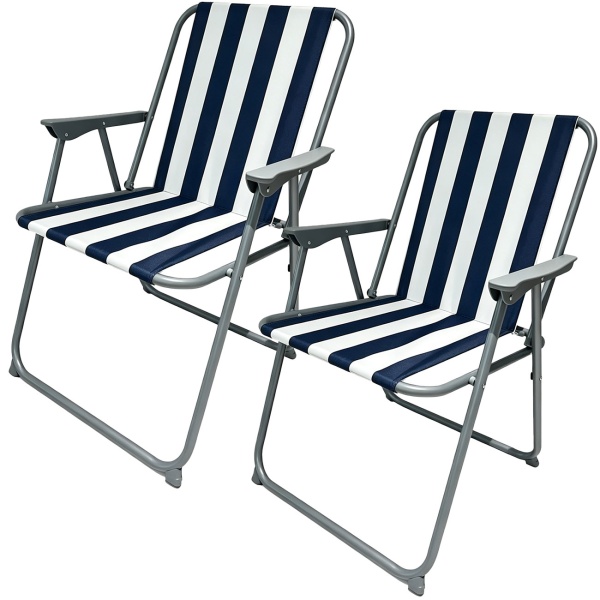 2er-Set Campingstuhl blau/weiss - klappbar, robust & platzsparend für Camping, Outdoor, Festivals, Strand & Picknick - Stahlrohrgestell, 600D Polyester