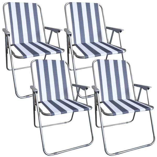 4er-Set Campingstuhl blau/weiss - klappbar, robust & platzsparend für Camping, Outdoor, Festivals, Strand & Picknick - Stahlrohrgestell, 600D Polyester
