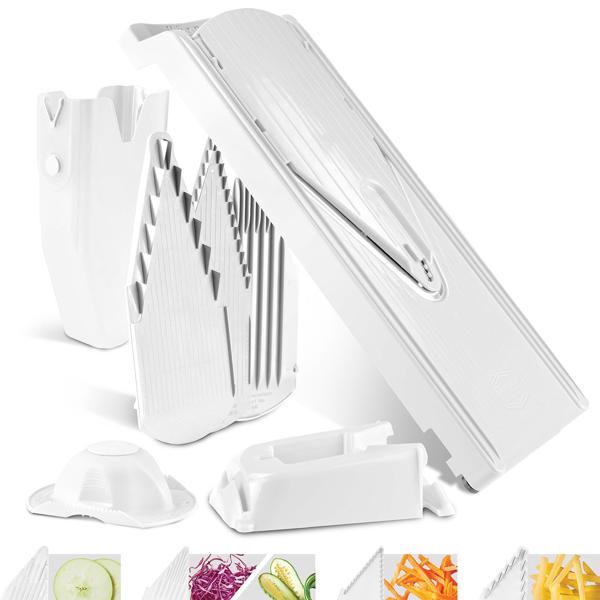 Multifunktionale Gemüsereibe V3 Profi Set - 5 Schnittarten für Gemüse & Obst - Weiss, Made in Germany - Küchenhobel für Salate, Rohkost & Gratins