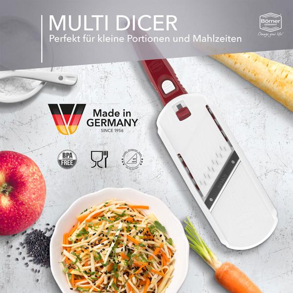 Profi Gemüse-Hobel, weiss-rot: Julienne Gemüseschneider für perfekte Gemüsestreifen & Rohkost-Rezepte