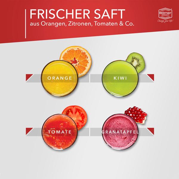 Manuelle Saftpresse weiss-rot - Entsafter für Zitrone, Orange & Limette - BPA-frei - Made in Germany - Handpresse für frischen Saft, leise & effizient