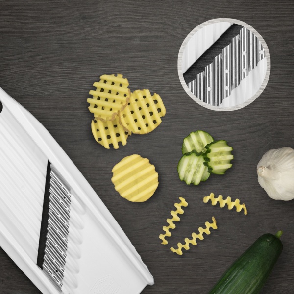 Wellen-Waffel XXL PowerLine für Kartoffeln, Pommes Wellenschneider und Waffelschneider für dicke Wellen und Gitterkartoffeln, Edelstahlklinge, weiss