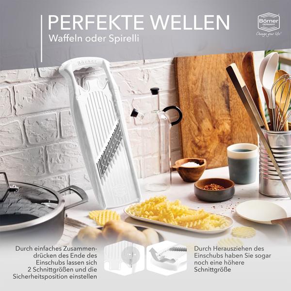 Multifunktionaler Gemüseschneider für Waffelschnitte: Perfekte Wellen- & Spirelli-Schnitte – So macht Gemüse-Essen Spass
