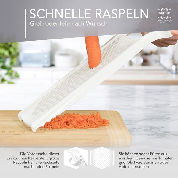 Profi Küchenreibe Weiss - Vielseitige Raffel für Obst, Käse, Gemüse & Zesten - 2 Reibflächen - Made in Germany, BPA-frei, 34x13x3.7cm