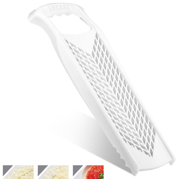 Profi Küchenreibe Weiss - Vielseitige Raffel für Obst, Käse, Gemüse & Zesten - 2 Reibflächen - Made in Germany, BPA-frei, 34x13x3.7cm