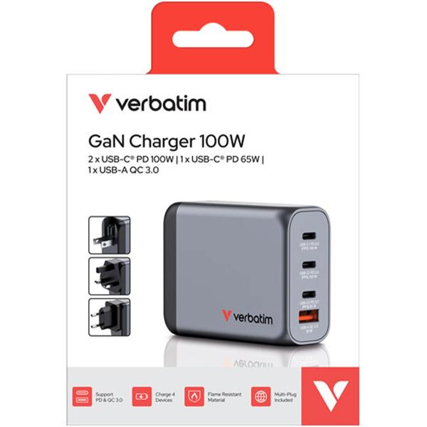 Reise USB-Ladeadapter (EU, UK, US), GaN, 100 Watt, 3x USB-C und 1x USB-A, grau: Ein universelles Schnellladegerät für Handy & Laptop weltweit