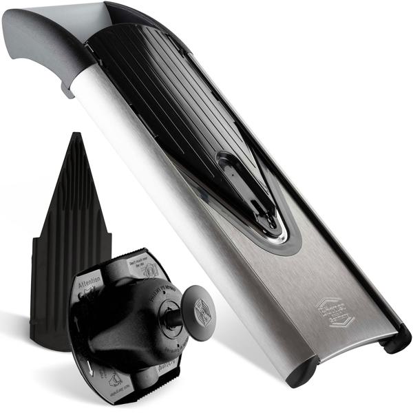 Premium Edelstahl Gemüsereibe V6 Basis Set, 3 Schnittstärken, silber-schwarz: Küchenhobel für Gemüse & Obst