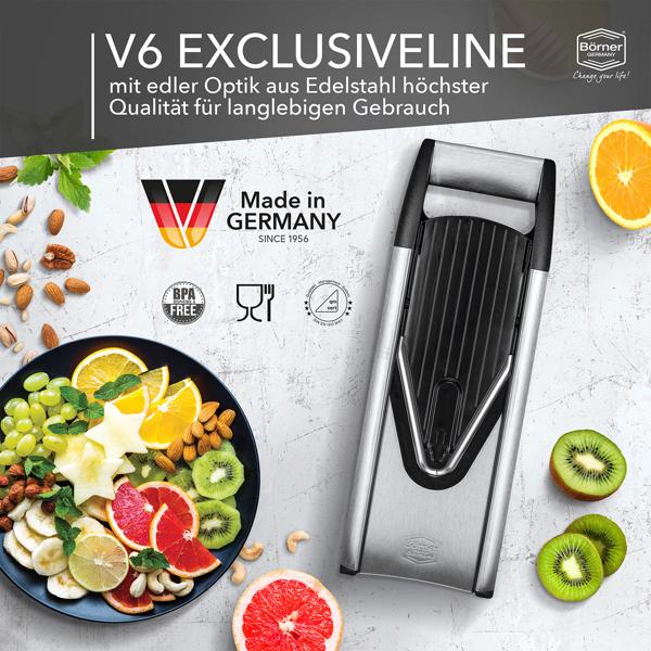 Premium Edelstahl Gemüsereibe V6 Profi Set, 5 Schnittarten, silber-schwarz: Küchenhobel für Gemüse & Obst