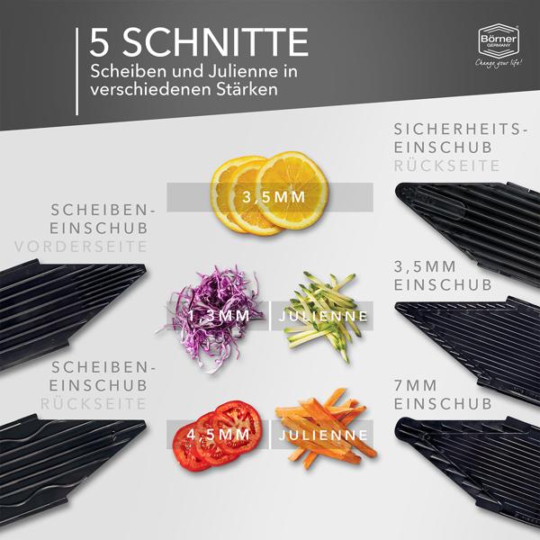 Premium Edelstahl Gemüsereibe V6 Profi Set, 5 Schnittarten, silber-schwarz: Küchenhobel für Gemüse & Obst