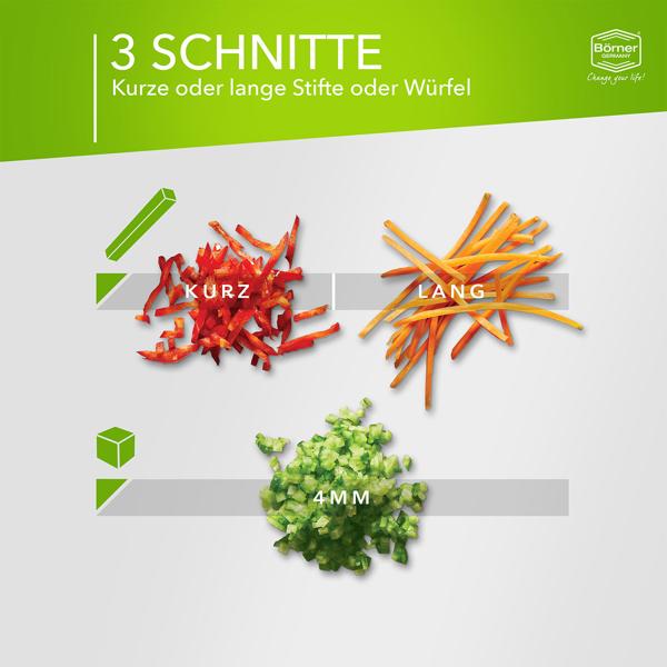 Profi Gemüse-Hobel, grün-grau: Julienne Gemüseschneider für perfekte Gemüsestreifen & Rohkost-Rezepte