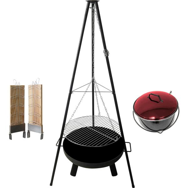 4-in-1 Multifunktionsgrill mit Feuerschale, Schwenkrost, Flammlachsbrett und Feuerkessel: Ein vielseitiger Schwenkgrill mit Lagerfeuer-Feeling