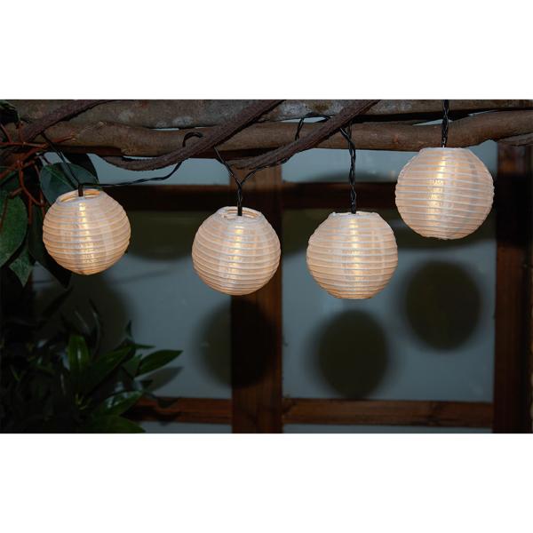 LED Lampion Lichterkette, 2er Set, Solar, warmweiss, 20 weisse Lampions, 3,8m, IP44, effektvolle Solarlichterkette für Balkon, Terrasse, Garten, Bäume u.v.m