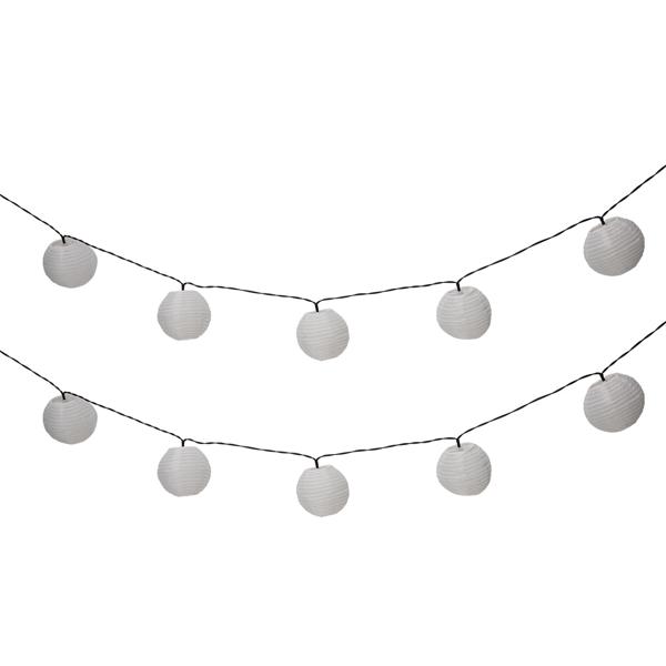 LED Lampion Lichterkette, 2er Set, Solar, warmweiss, 20 weisse Lampions, 3,8m, IP44, effektvolle Solarlichterkette für Balkon, Terrasse, Garten, Bäume u.v.m