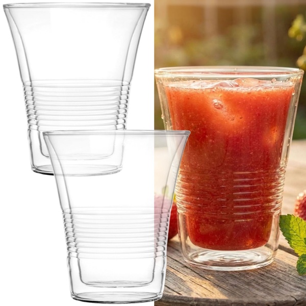 2er-Set Doppelwandgläser mit Riffelung 220ml – Thermogläser für Kaffee & Tee, Borosilikat Kaffeegläser mit Schwebeeffekt hitzebeständig