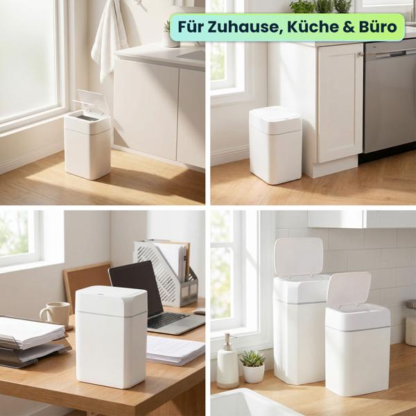 Premium Sensor Mülleimer Set, 12L & 16L, Automatischer Abfalleimer mit Bewegungssensor, Weiss - Berührungslos & Hygienisch - Für Zuhause, Küche & Büro