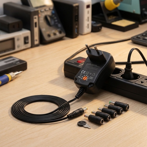 Universal Netzteil 3-12V 600mA 7,2W inkl. 6 Adapter, Pol-Wender & Schlüssel - Flexibles Schaltnetzteil für Kleingeräte, effizient & sicher