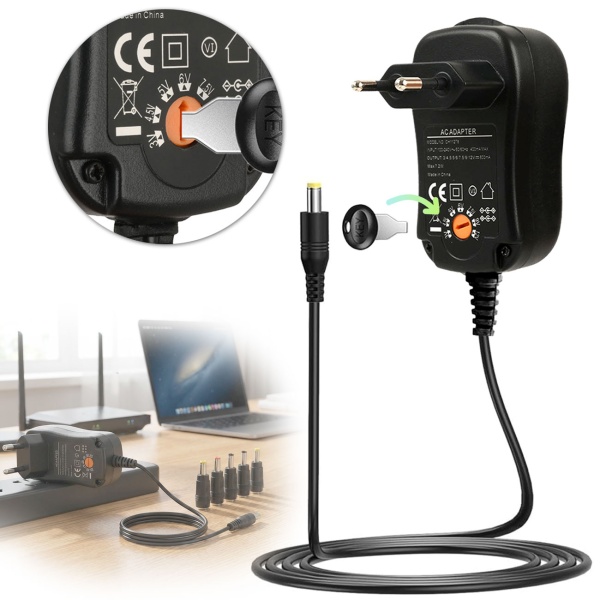 Universal Netzteil 3-12V 600mA 7,2W inkl. 6 Adapter, Pol-Wender & Schlüssel - Flexibles Schaltnetzteil für Kleingeräte, effizient & sicher