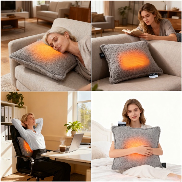 Luxus Heizkissen 45x45 kabellos – Wärmekissen mit 5000mAh Akku, 3 Stufen, USB & weiche Füllung - Sanfte Wohlfühlwärme für Ihr Zuhause