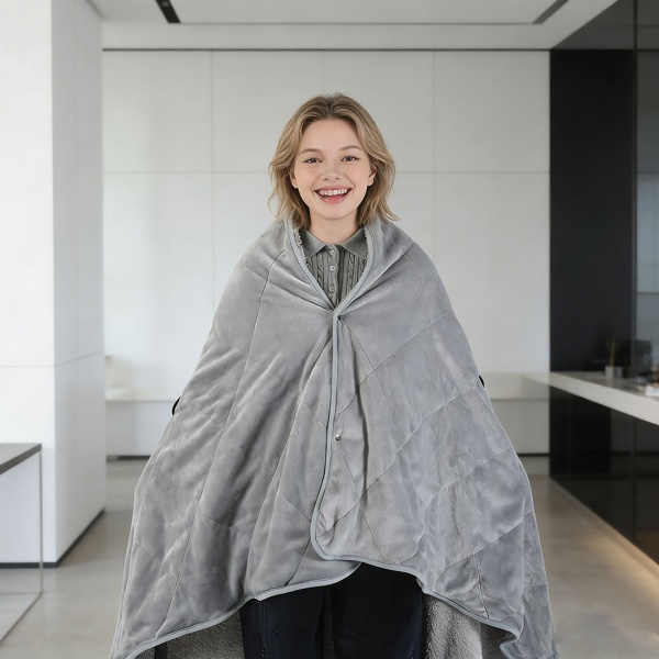 Heizdecke 135x180 cm aus Polarfleece mit Druckknöpfen, elektrische Wärmedecke mit 3 Stufen, auch als Heizkissen nutzbar, kuschelweiche Kuscheldecke