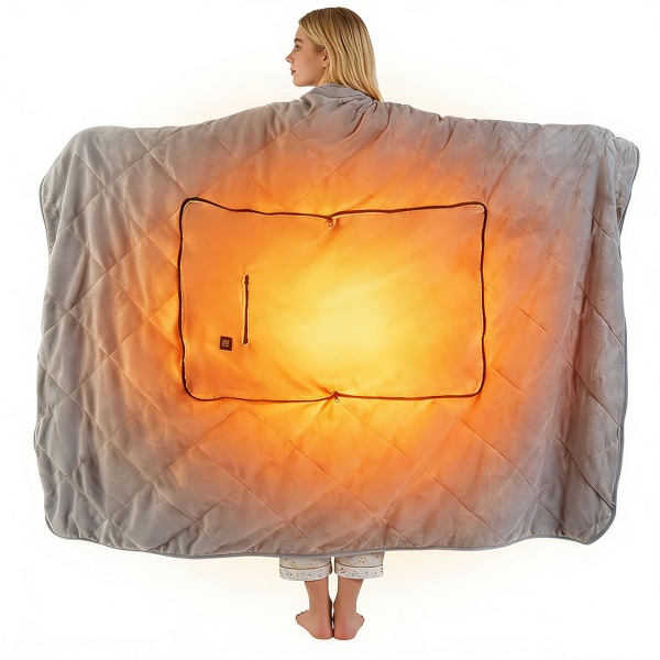 Heizdecke 135x180 cm aus Polarfleece mit Druckknöpfen, elektrische Wärmedecke mit 3 Stufen, auch als Heizkissen nutzbar, kuschelweiche Kuscheldecke