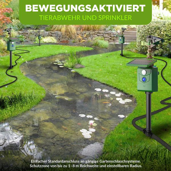 Universal Tiervertreiber mit Wasserstrahl & Bewegungssensor, solarbetrieb: Vertreibt Hunde, Katzen, Reiher & Wildtiere, schützt Ihren Garten effektiv