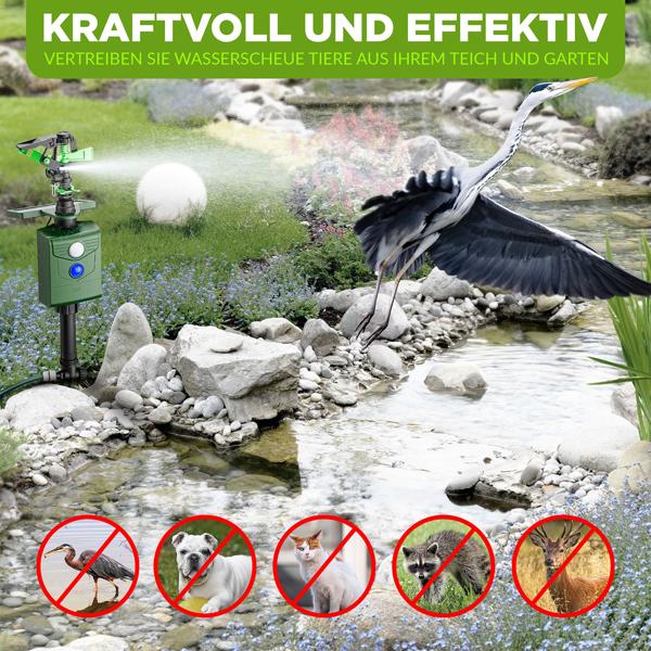 Universal Tiervertreiber mit Wasserstrahl & Bewegungssensor, solarbetrieb: Vertreibt Hunde, Katzen, Reiher & Wildtiere, schützt Ihren Garten effektiv